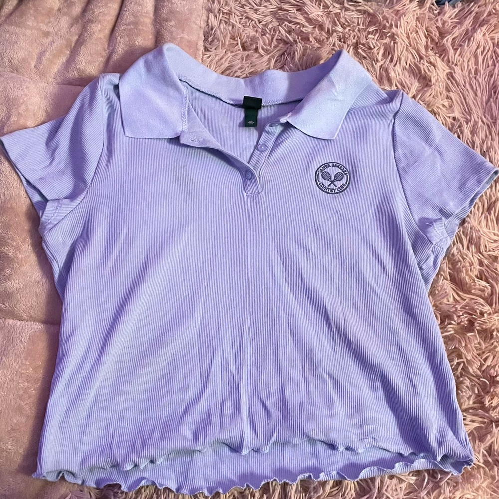 Blue Collared Crop Top